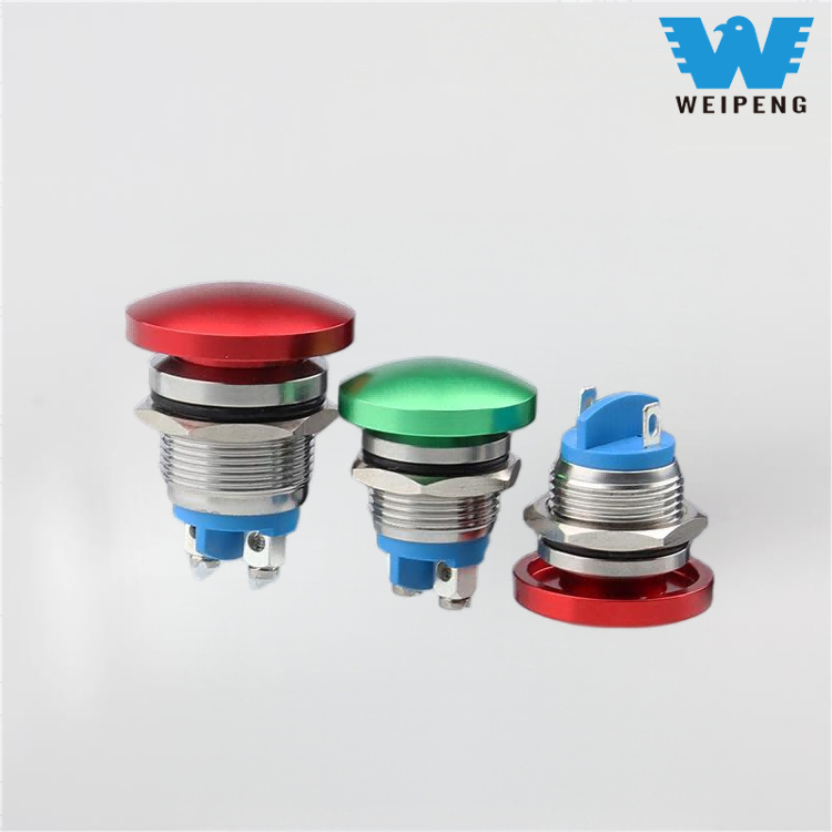 16/19/22 мм Саңырауқұлақ басы металл басу түймешігін қалпына келтіру қосқышы